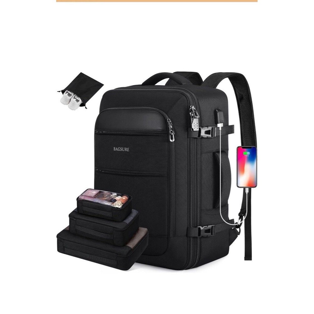 Bagsure Travel Backpack Carry On Backpack 42L Flight App. LuxuryExpandable Black